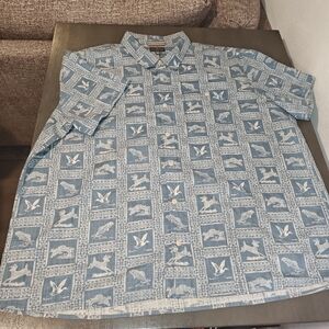 L.L.Bean Signature mens shirt, blue,animal print, XXXL,Short Sleeve,summer cloth